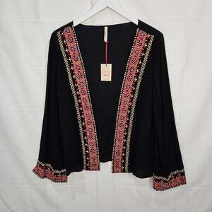 Raga [Sample] Sienne Jacket Open Front Black Pink Long Sleeve Floral Small